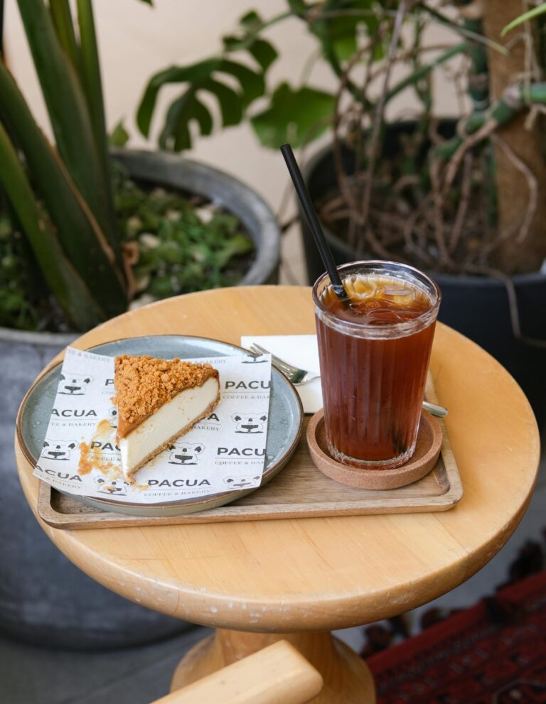 Enjoy a delicious cheesecake and iced coffee at a cozy café in İstanbul, Türkiye.